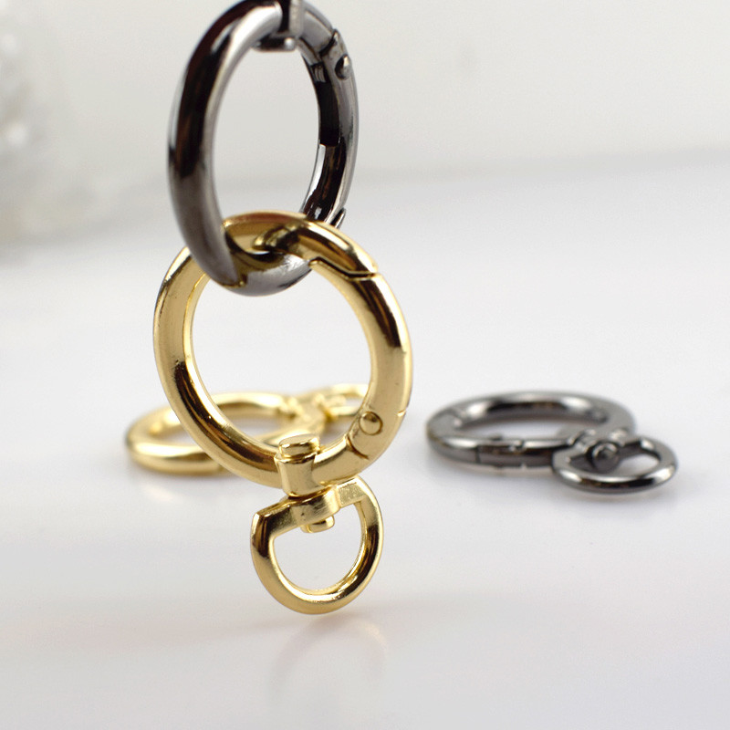 Metal rotary snap trigger spring door double ring key ring buckle bag hook