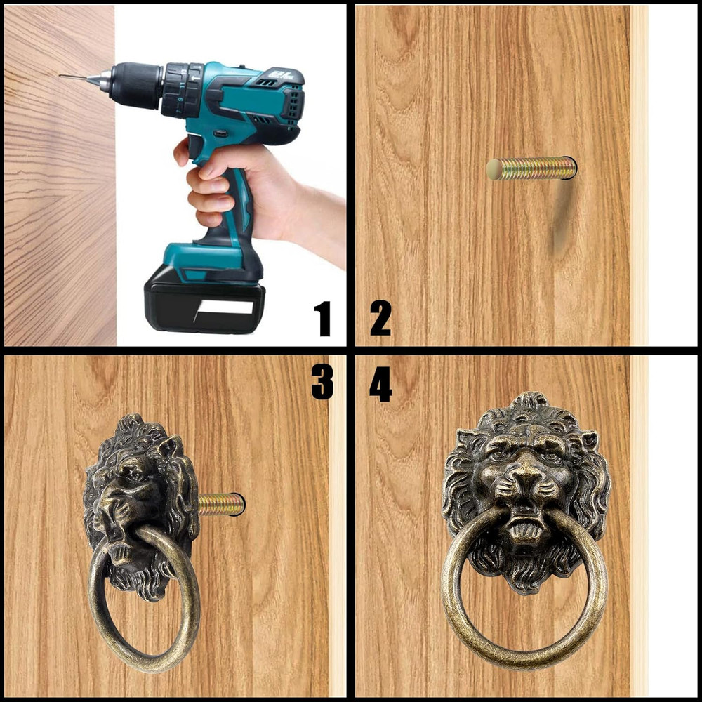 6 Pcs Lion Head Knobs Pull, Antique Bronze Ring Pull Handles for Dresser Draw...
