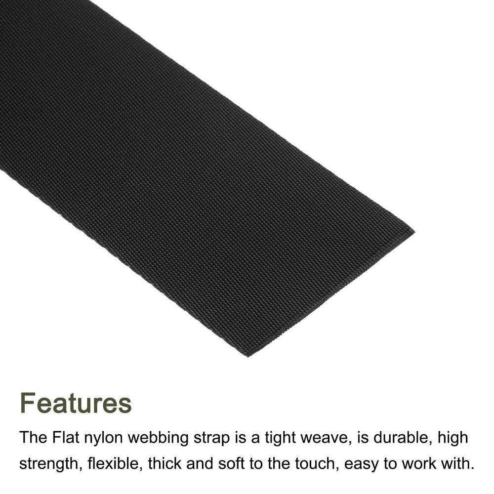 Flat Nylon Webbing Strap 2 Inch 10 Yards Black for Backpack