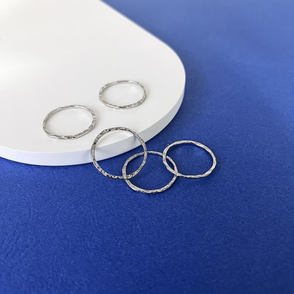 925 Sterling Silver Minimalist Hammered Textured Thin Knuckle Midi Stacking R...