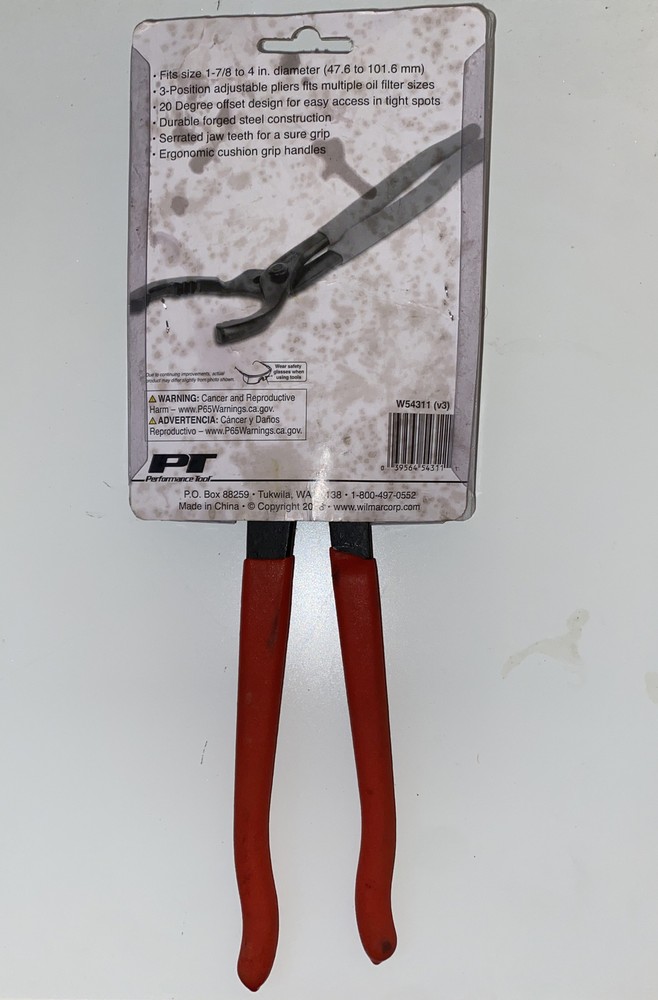 PERFORMANCE TOOL LARGE OIL FILTER PLIERS W54311