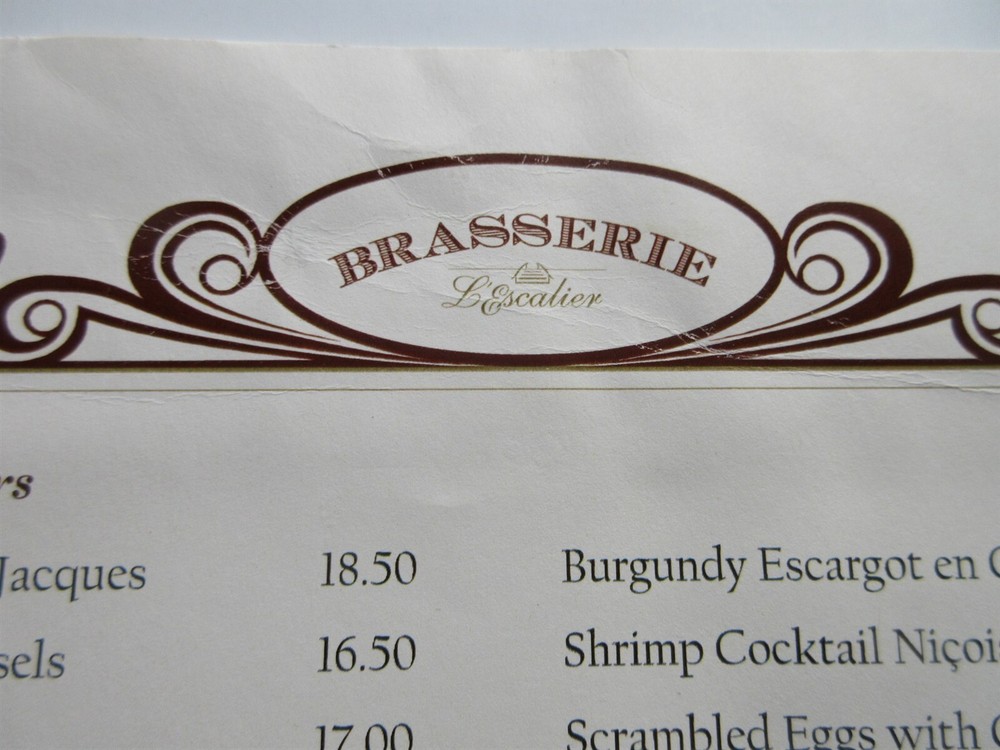 Brasserie L'Escalier Restaurant Menu