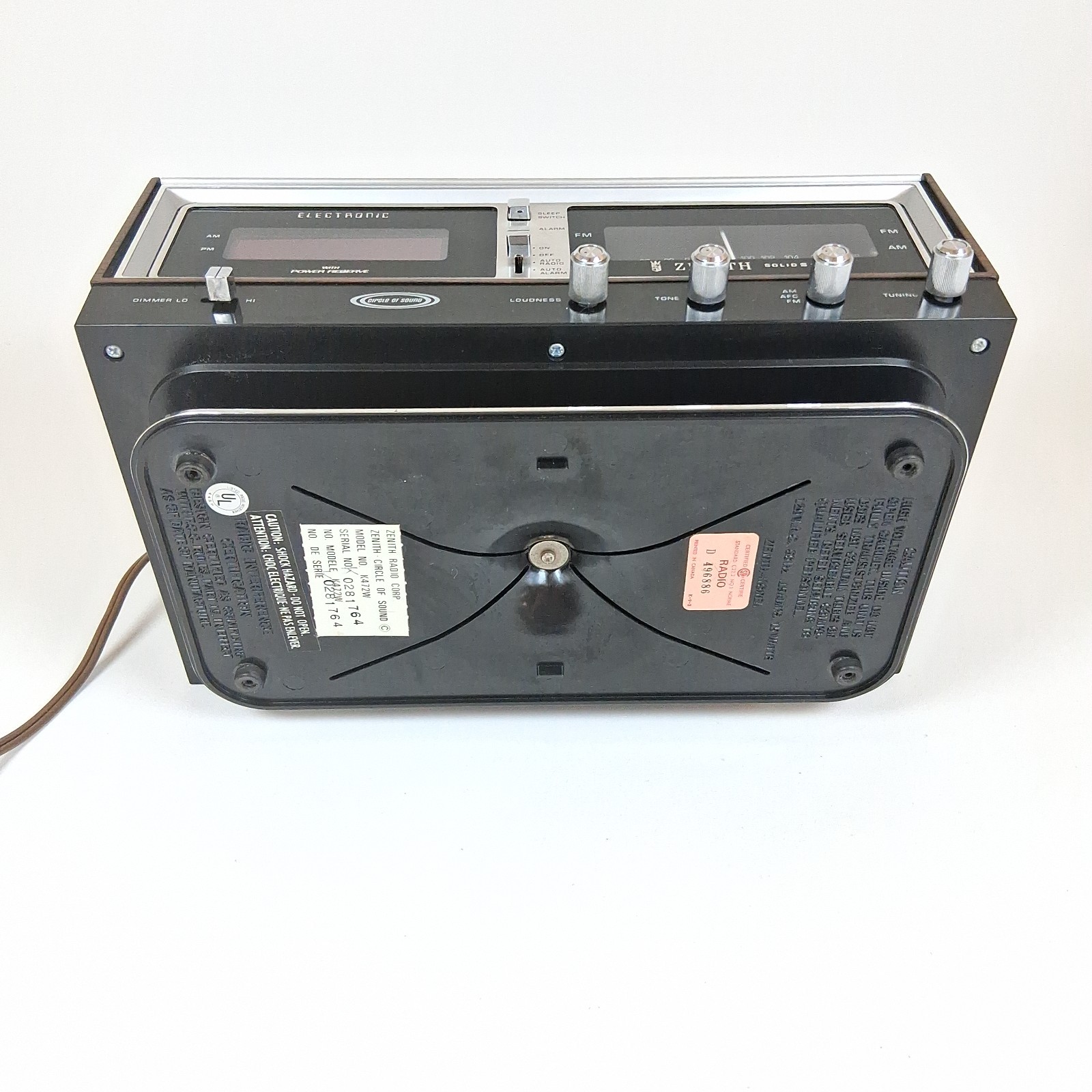 Vintage Zenith Circle of Sound Clock Radio K472W Solid State Tested