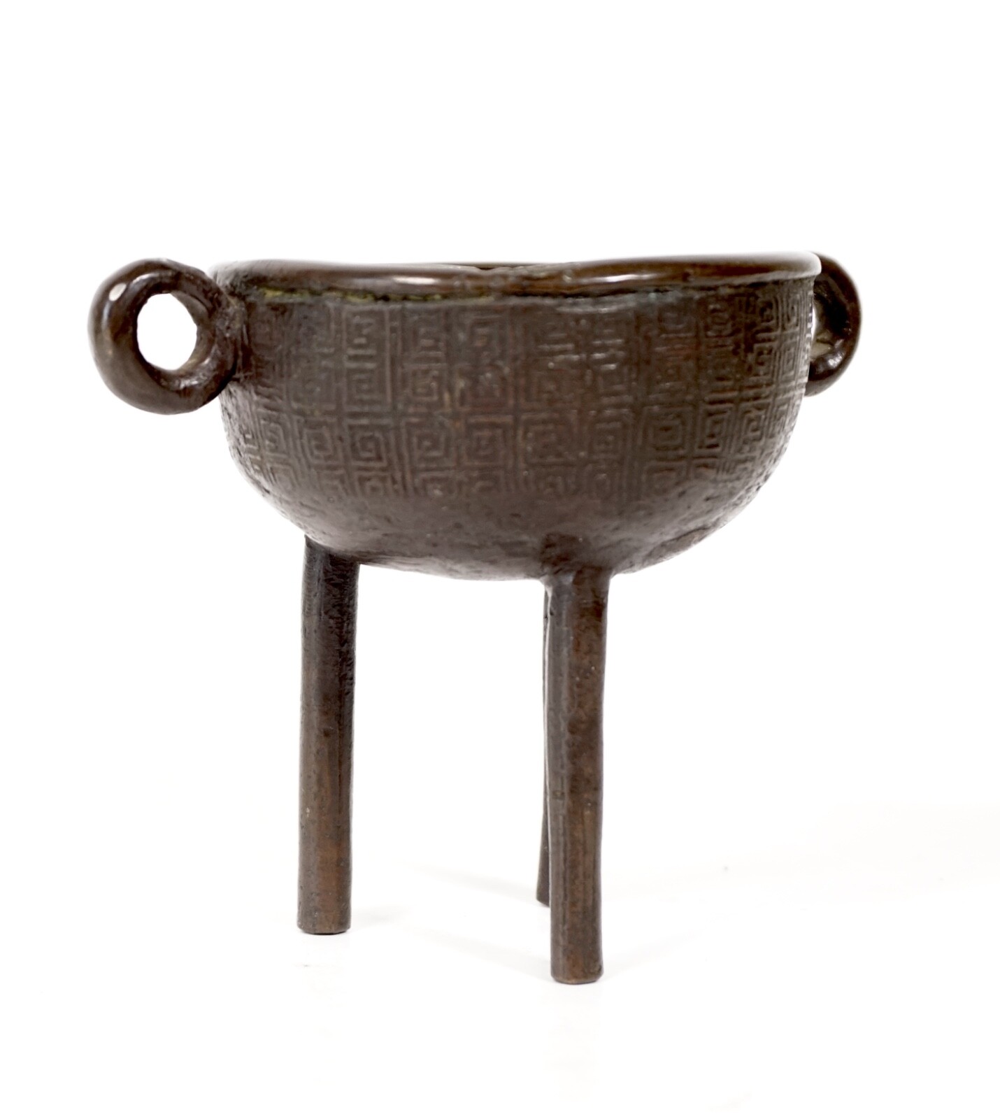 Antique Ming Dinasty DING Bronze Censer - tripod incense burner with loop handle