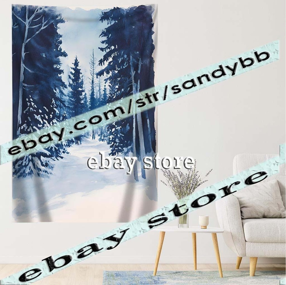 Snowy Forest Path tapestry serene pine forest scene 39X59 in