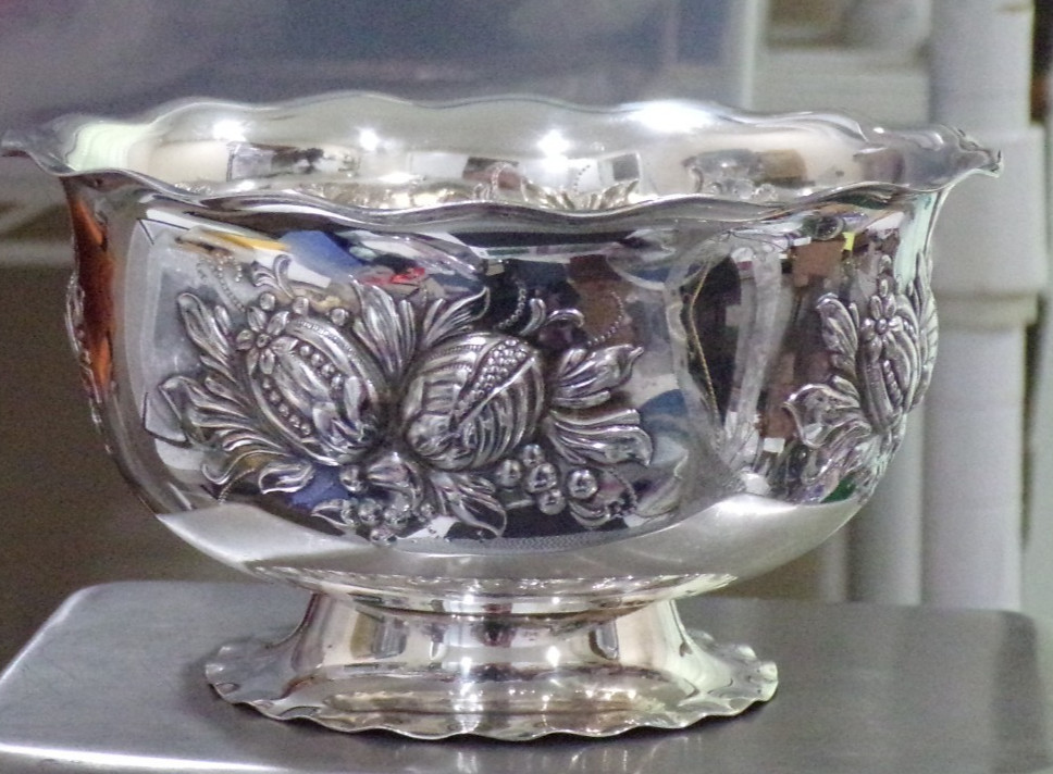 Embossed Bowl Sweden Prima NS NilsJohan Silver Plated Pedestal