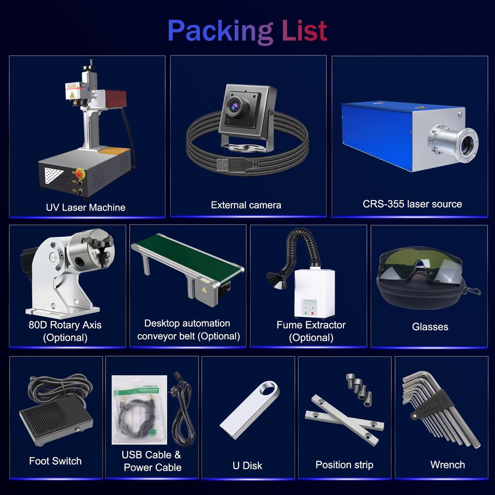 CRS 5W Flight UV Laser Marking Machine & Industrial Camera Visual Position US