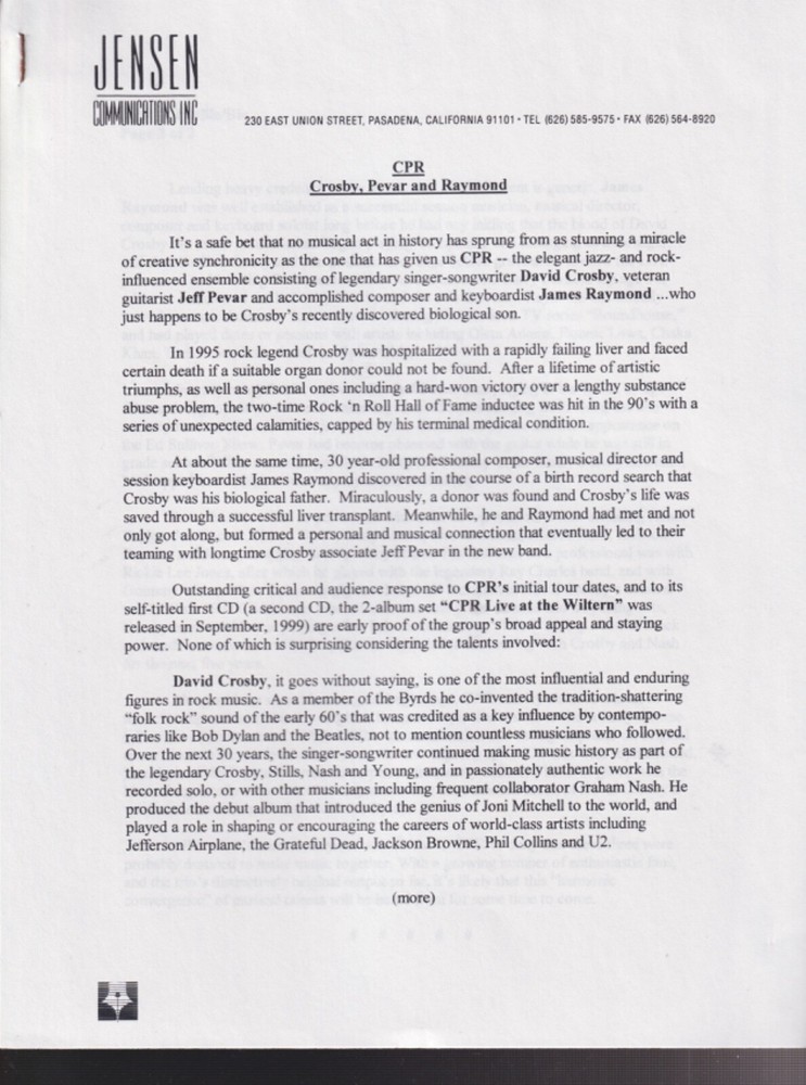 cpr press release David Crosby Jeff Pevar James Raymond