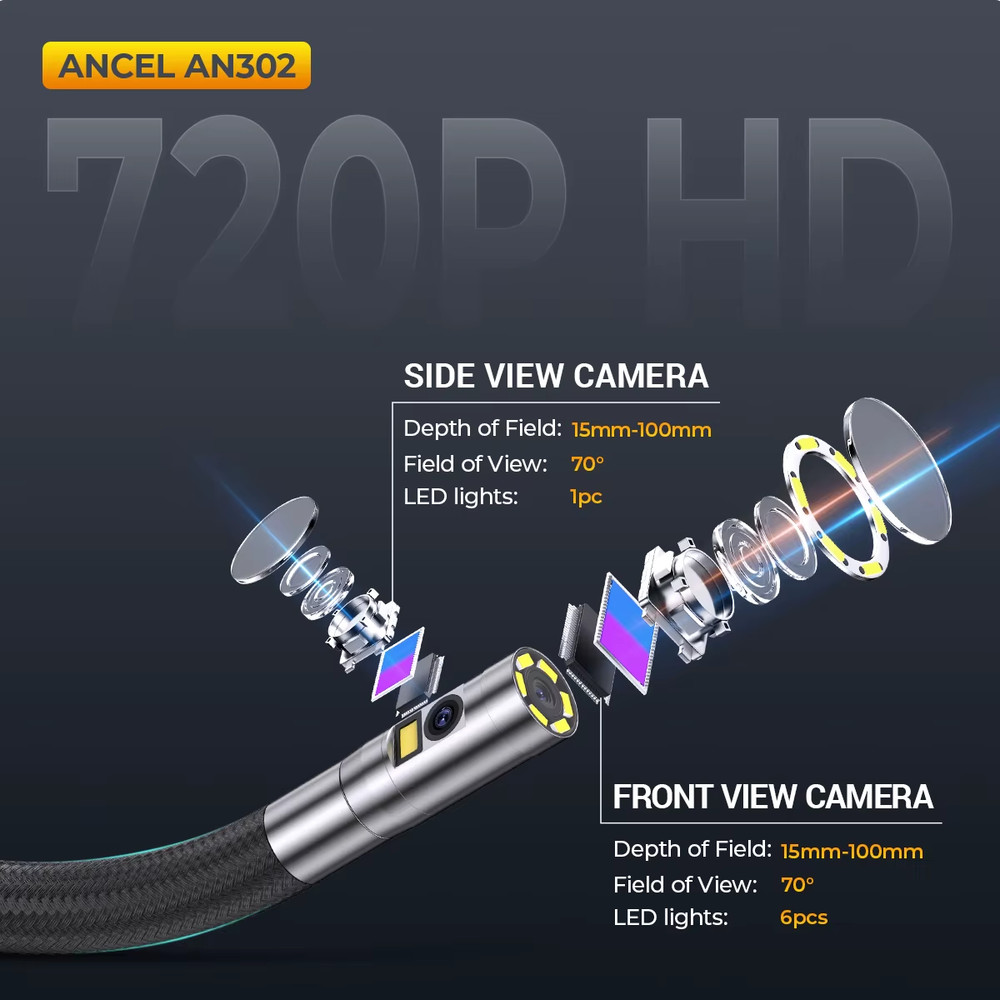 ANCEL AN302 Two Way Control Articulating Borescope With Dual Camera 6 5MM