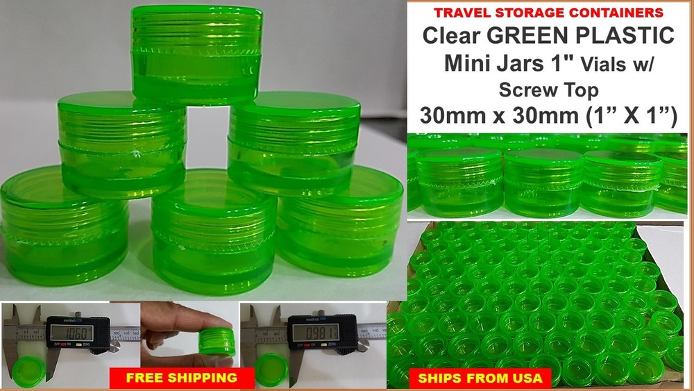 72X Small Vials Clear Storage Container Mini Plastic Jar Bottle 1" Tiny GREEN