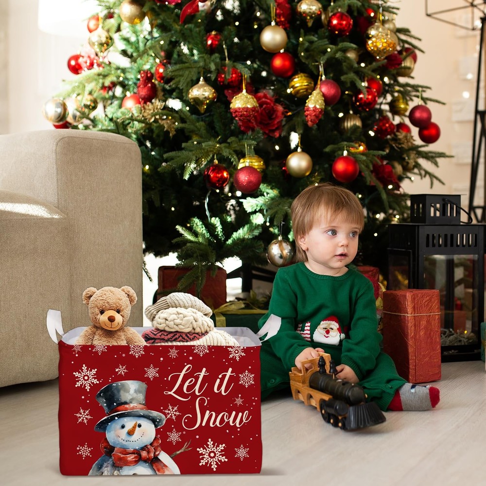 Merry Christmas Snowman Rectangular Basket,Waterproof Boxes with Handle, Toy ...