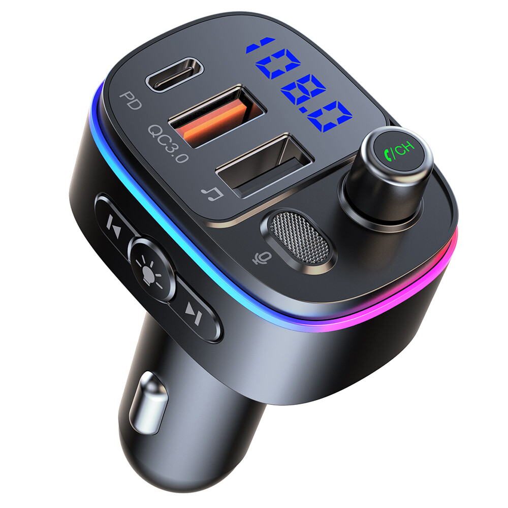 Bluetooth5.0 Fm Transmitter For Car, QC3.0 Quick USB Charger Adapter for iPhone