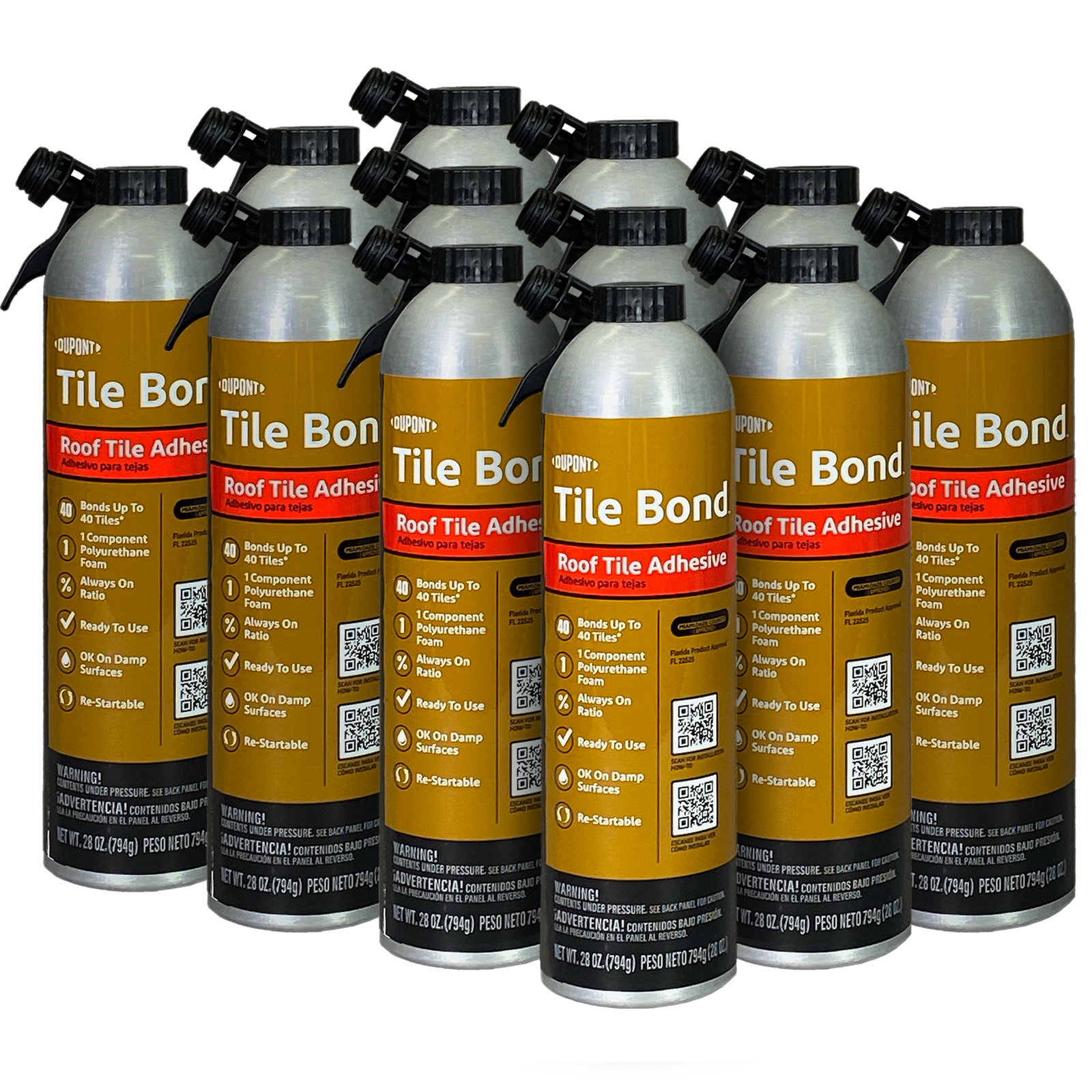 Tile Bond Roof Tile Adhesive - 28 oz Can with Reusable Straw, Case of 12
