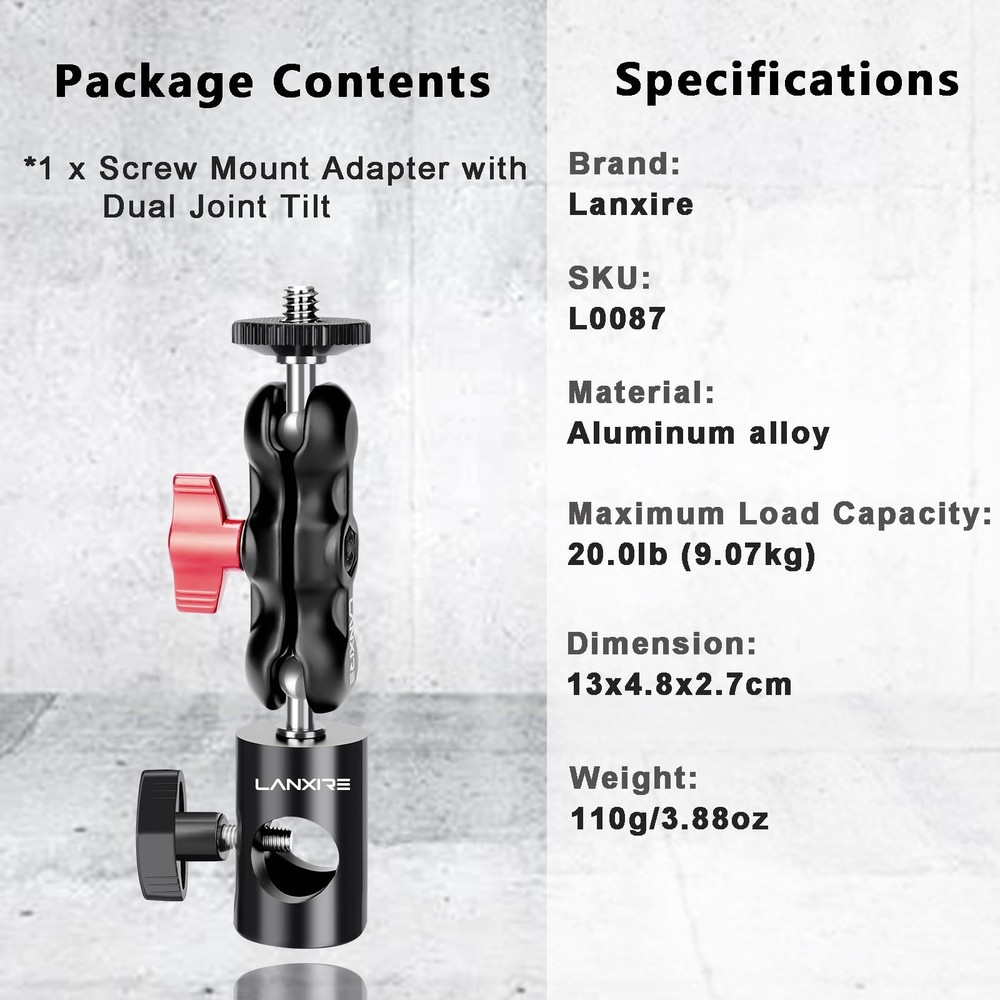 Light Stand Mount Adapter with Double Ball Head - Compatible with Camera Moni...