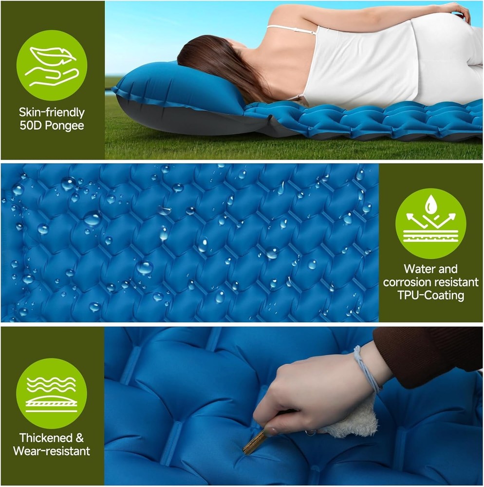 Double Camping Sleeping Pad 4" Extra Thick 2 Person Inflatable Sleeping Pad