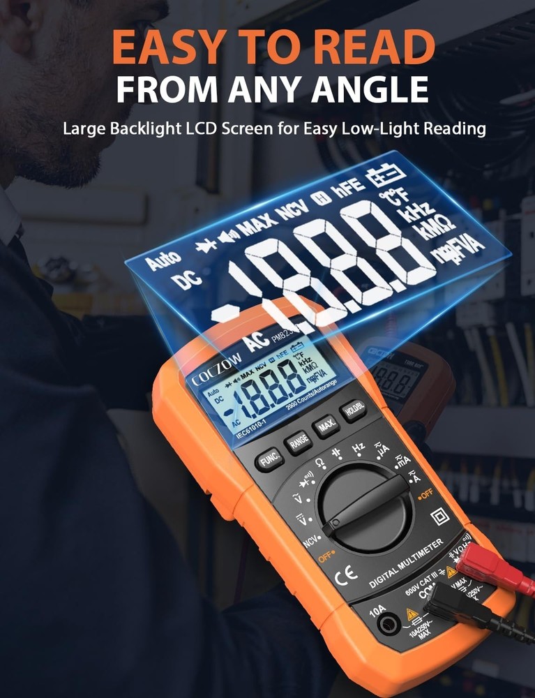 Compact Digital Multimeter Tester AC/DC Voltage, Current & Resistance Checker