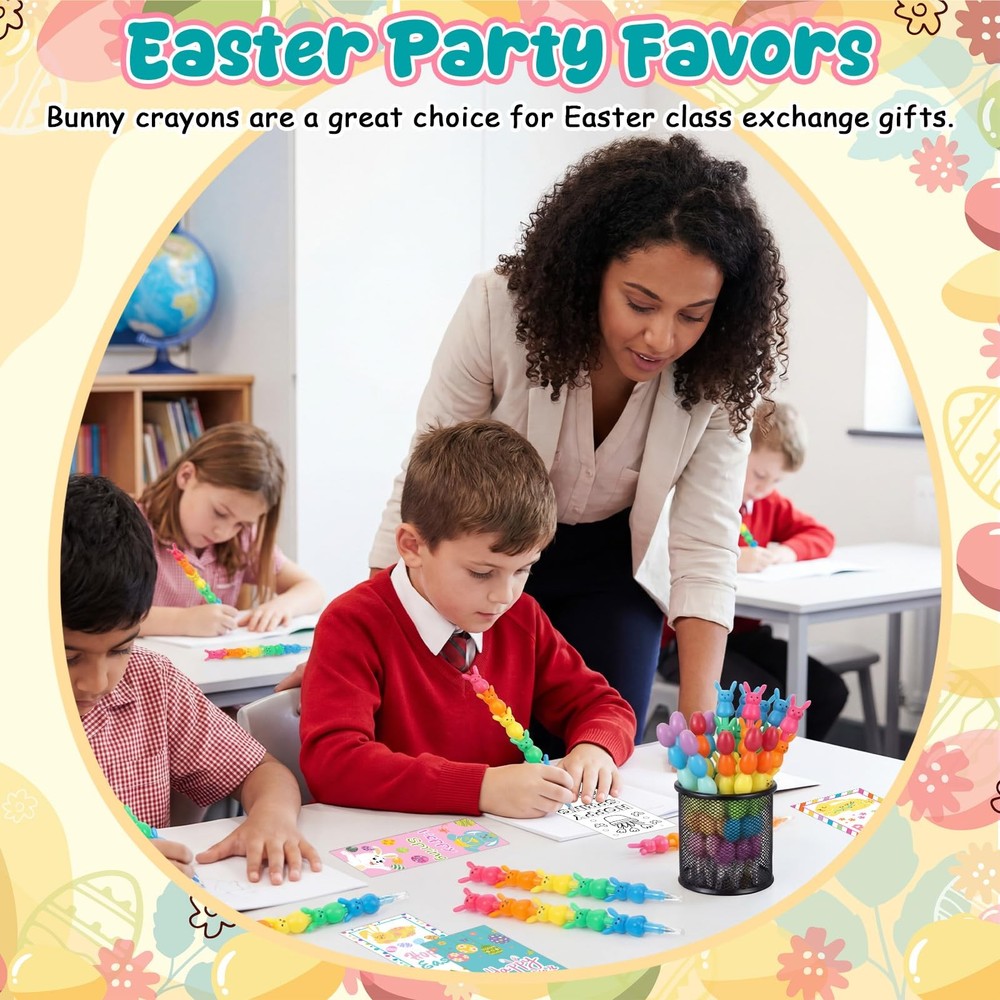 24 Set Easter Crayons Party Favors Bunny Egg Stackable Crayons with Drawable ...