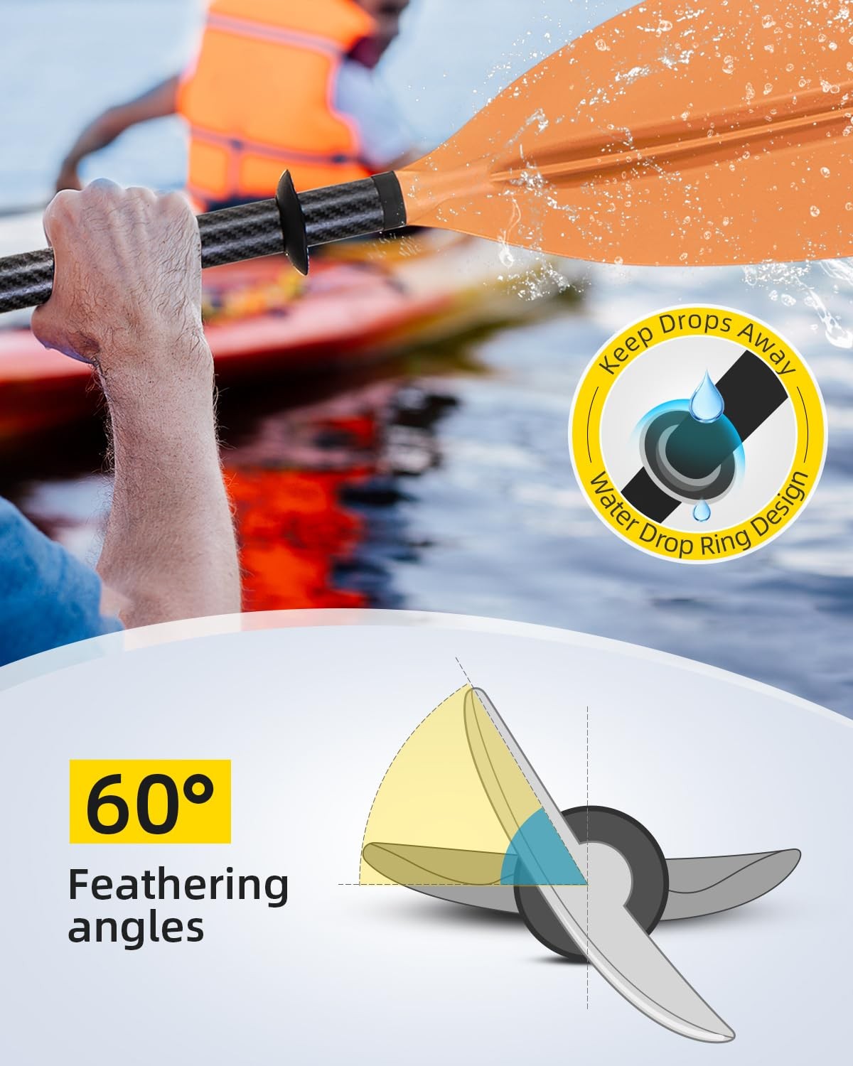 Best OCEANBROAD Adjustable Carbon Fiber Kayak Paddle 86in/220cm to 94in/240cm