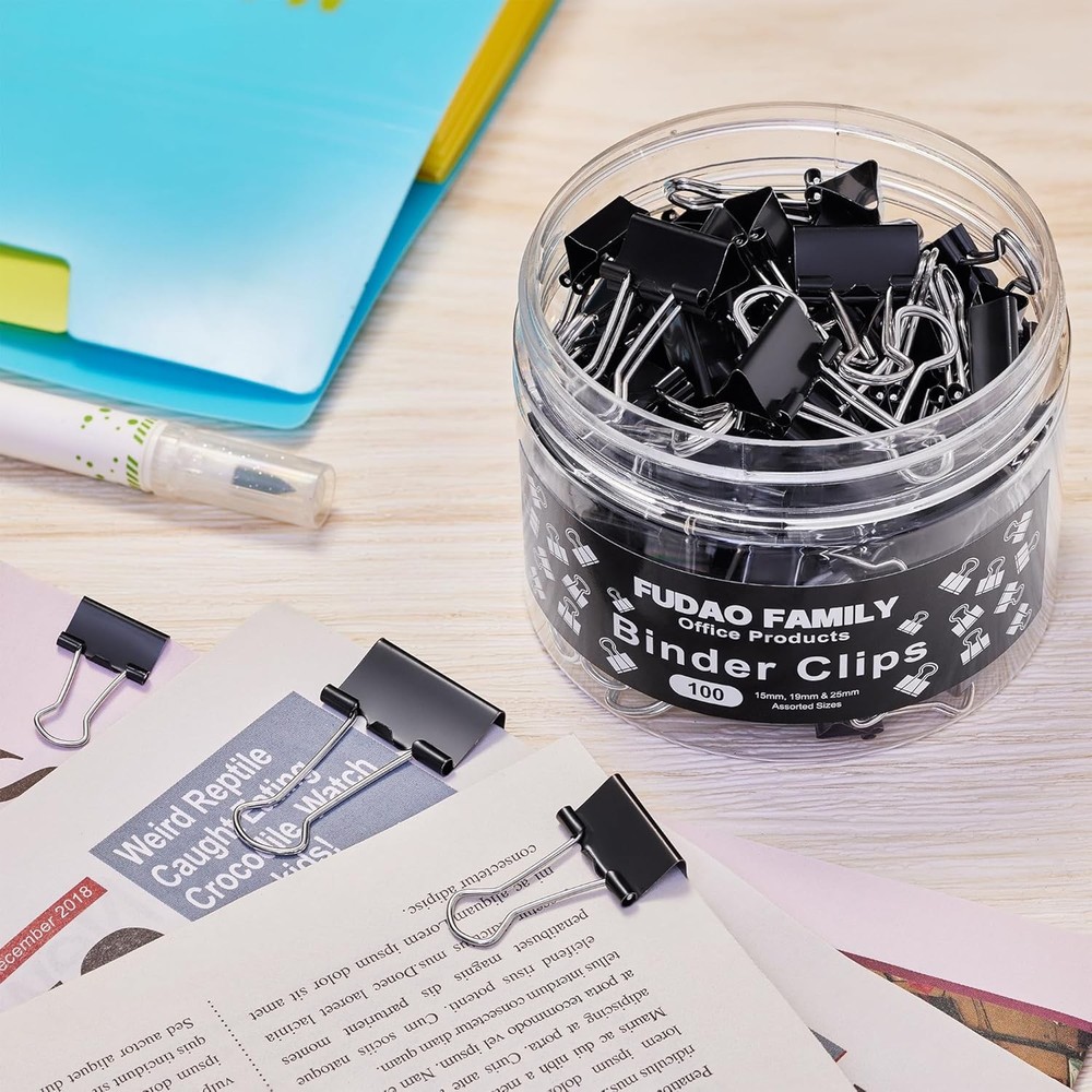 100pcs Binder Clips Assorted Sizes, Black Paper Clamps, Medium, Small, Small