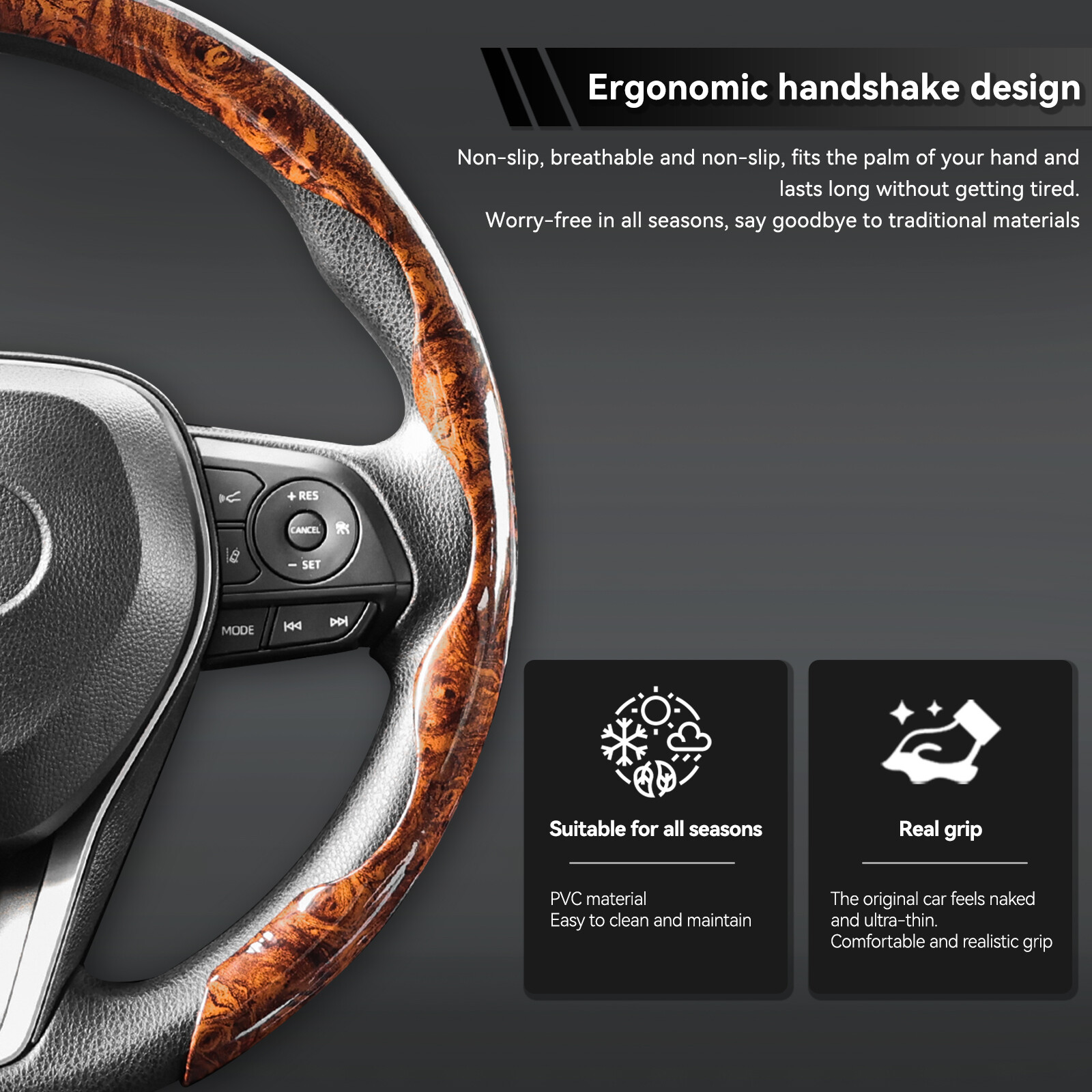 Car Steering Wheel Cover Mahogany Wood Grain Interior Accessories Universal Wrap