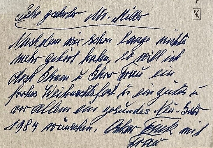 RARE! GRAF ZEPPELIN (HELMSMAN) OSKAR FINK AUTOGRAPHED SIGNED XMAS CARD DEC. 1983