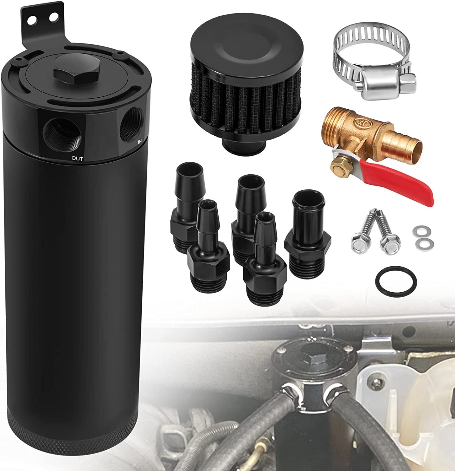 Universal Aluminum Oil Catch Can Kit Reservoir Baffled Tank with Breather Filter