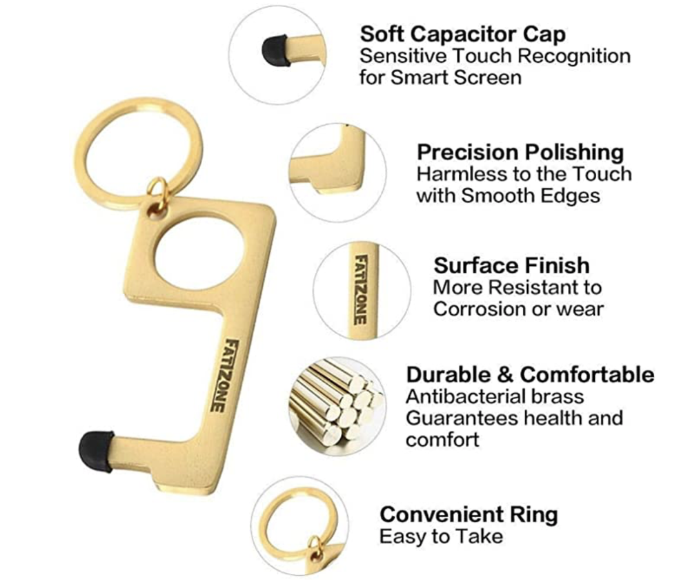 No Touch Door Opener Tool | Multifunctional Brass No Touch Keychain Tool