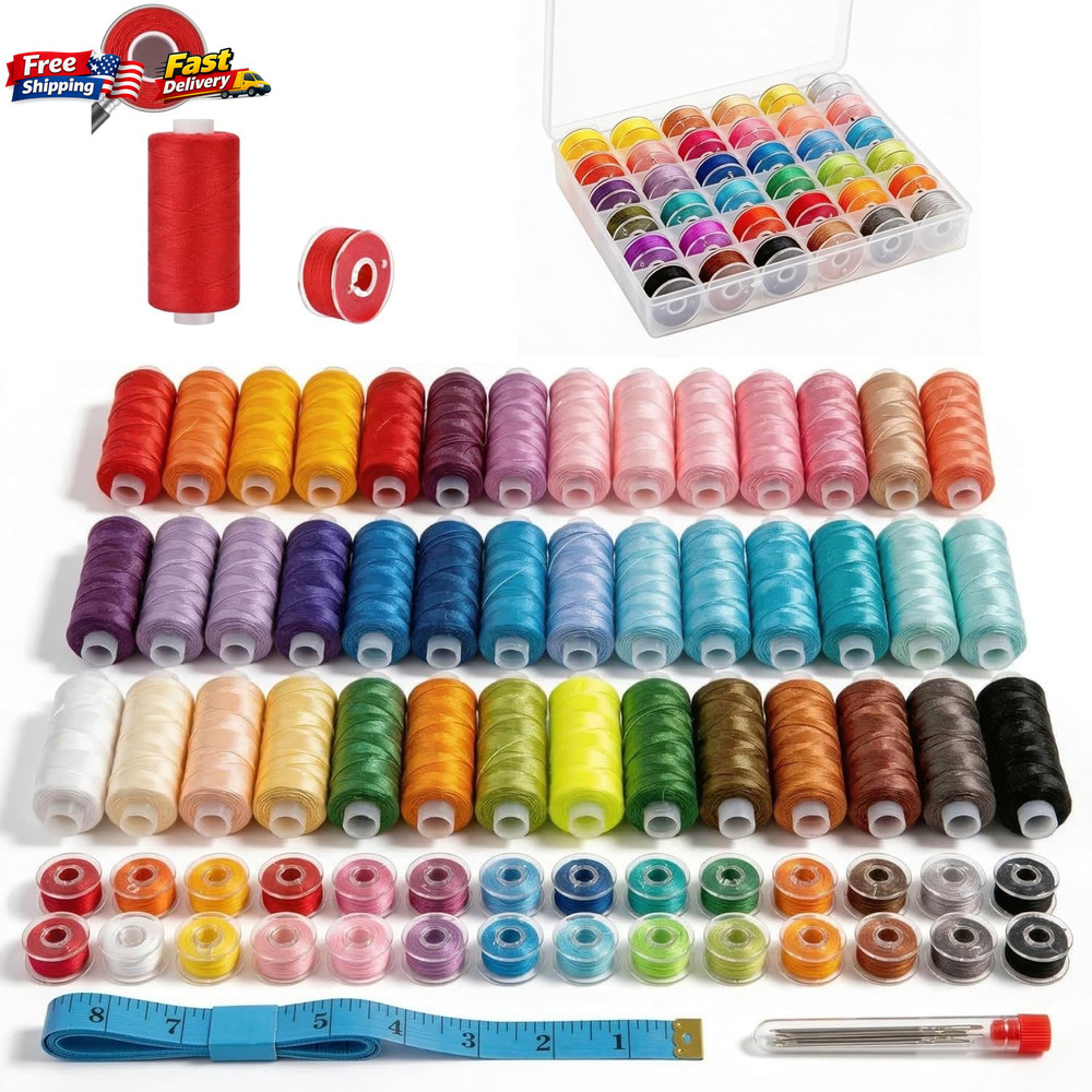 72PCS Sewing Thread Kit 36 Colors 400 Yards Polyester Thread Prewound Bobbin Set