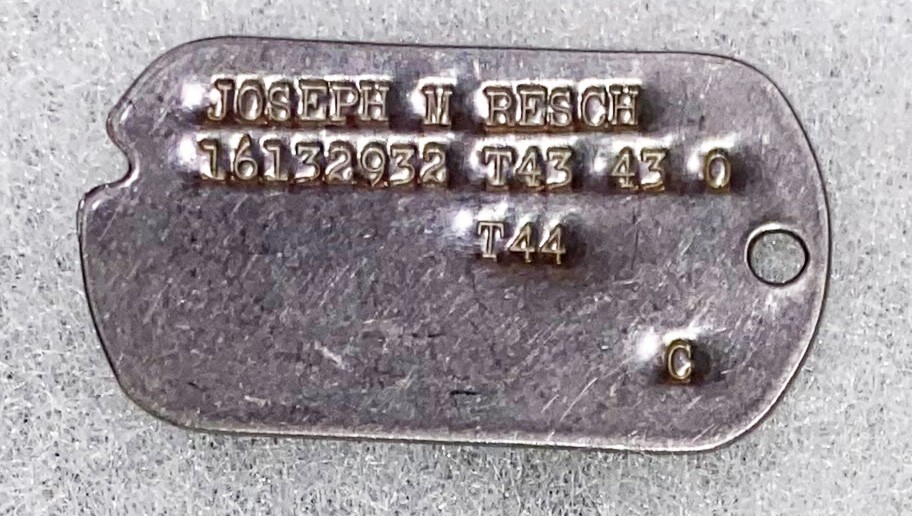 WWII Single Joesph Resch T-43 Dog Tag