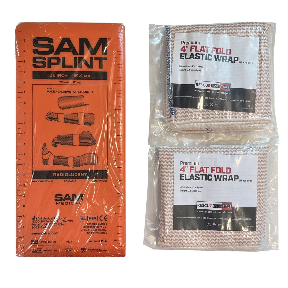 SAM Splint Combo Pack - (36" Orange/Blue Flat Splint with 4" Elastic Wraps)