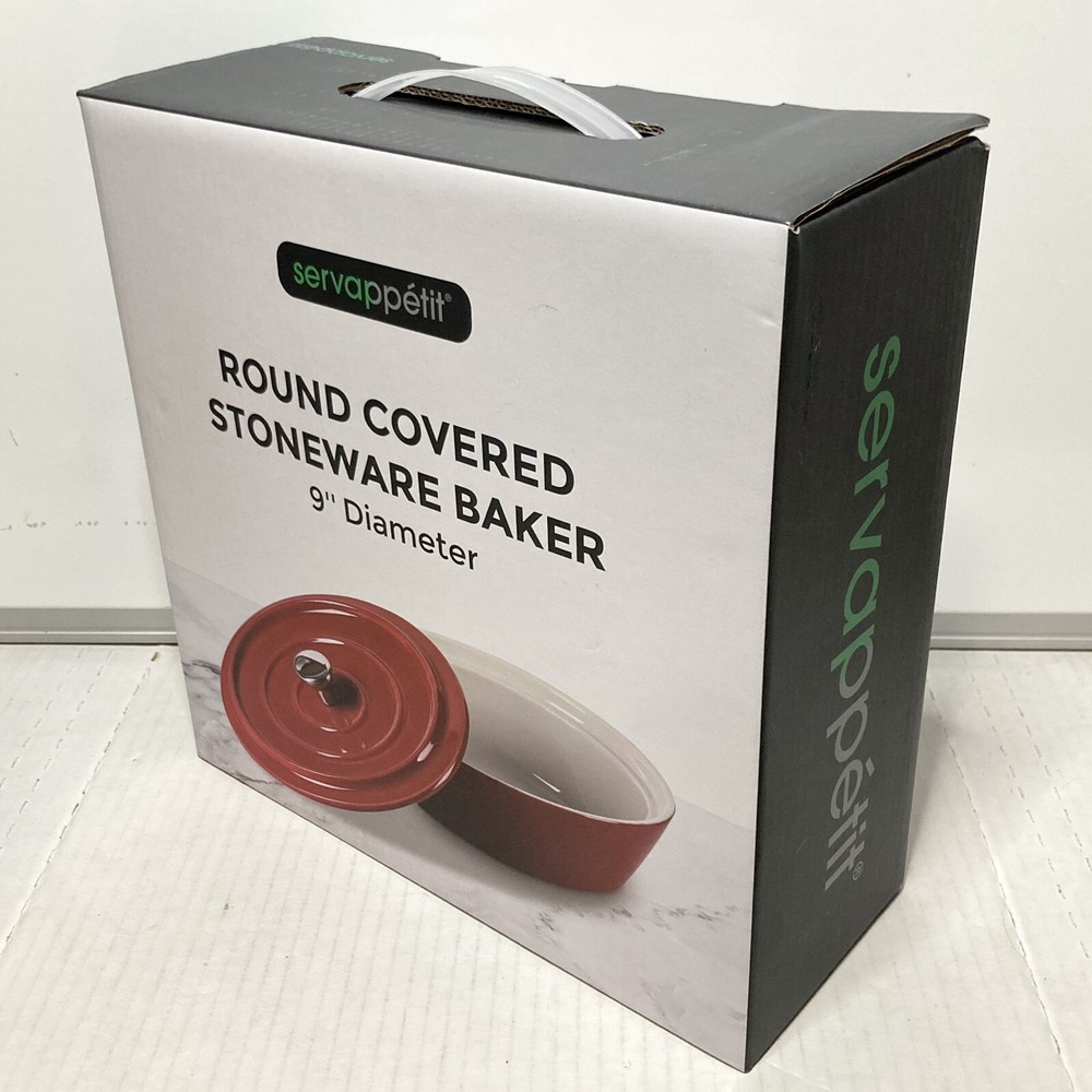 Servappetit Red Round Covered Stoneware Baker with Lid 9" Diameter Baking Dish