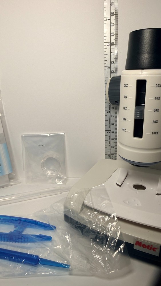 Motic LM-100 Microscope Kit WORKING w Case Sample Slides Tools Student Lab Set