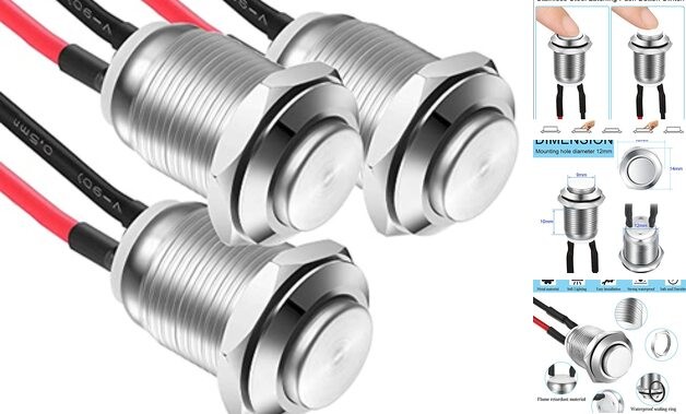 3 Pcs 12mm Prewired High Head Waterproof Push Button Latching 2A SS-Latching