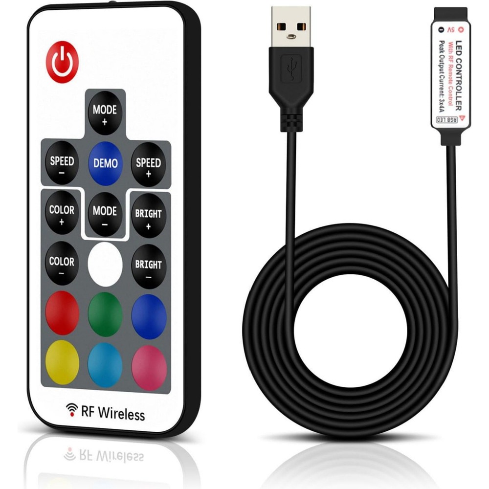 RGB Led Light Strip Controller 17-Key RF Wireless Remote DC5V USB Interface
