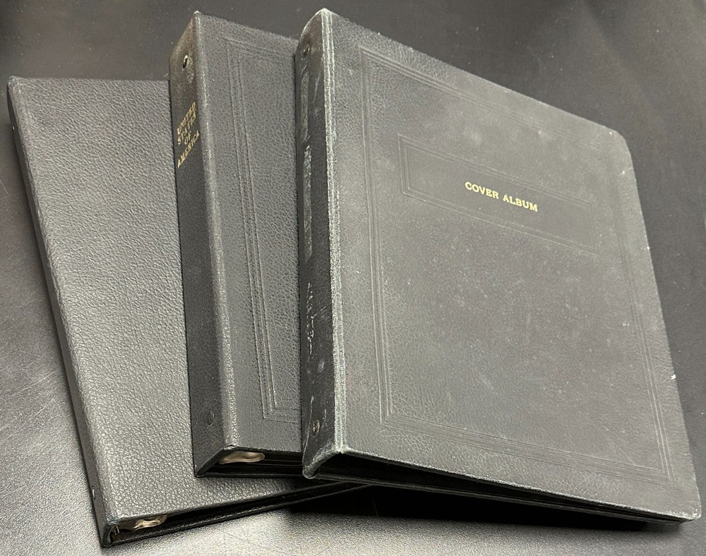 Vintage Black Leather 1.5" Stamp Binders, Thorpe & Martin Cover Binder -Lot of 3