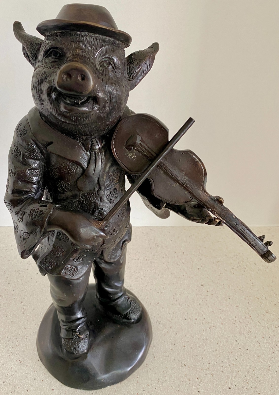 Vtg 16" Bronze Anthropomorphic Pig Sculpture Playing Violin Maitland Smith MCM