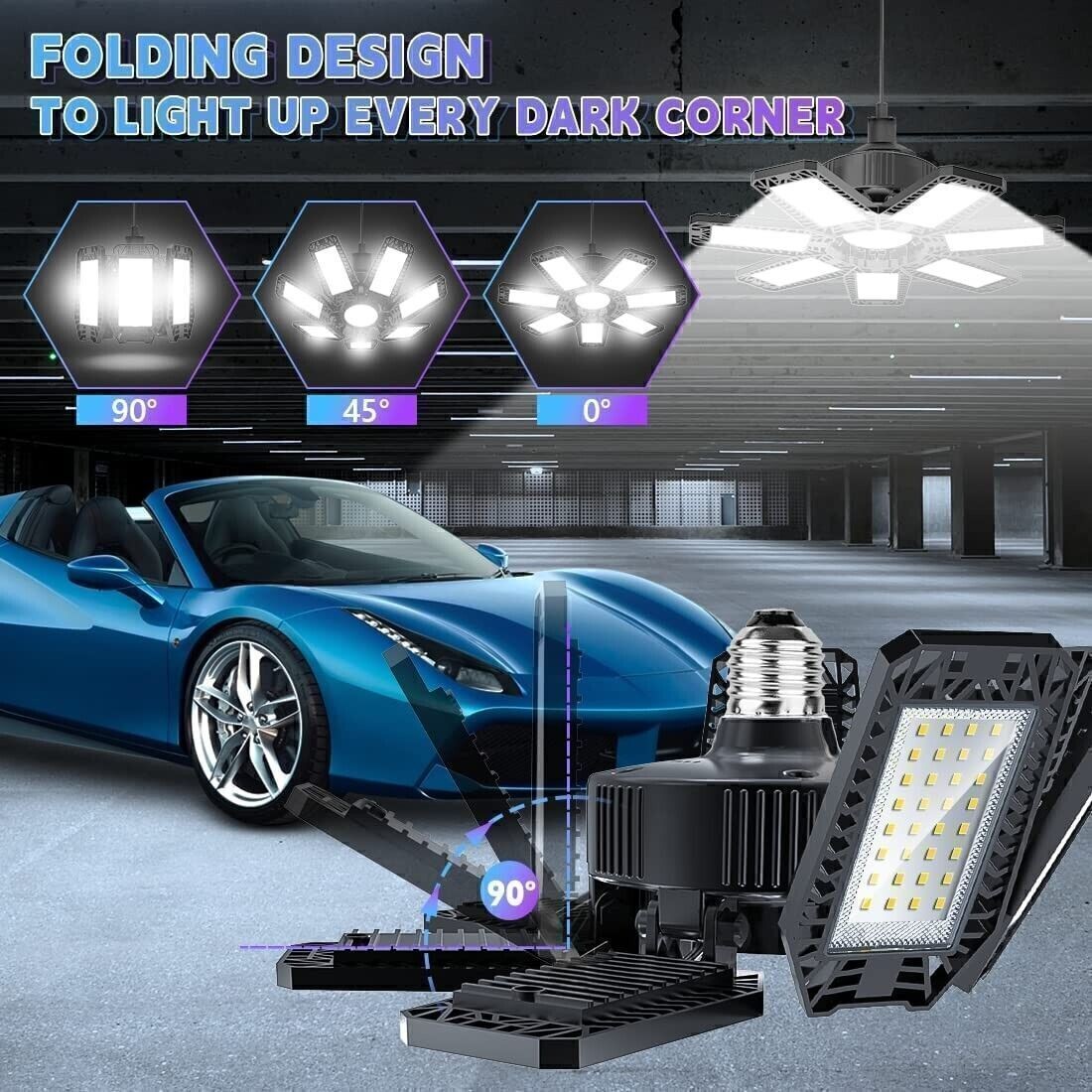 2Pack LED Garage Light 600W 12000000LM Deformable Bright Shop Ceiling Bulb Lamps