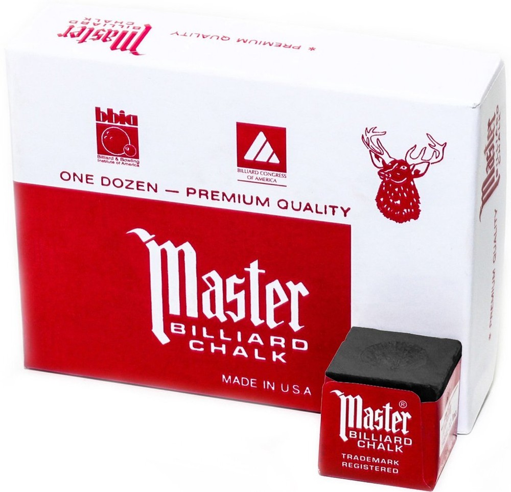 Master Billiard/Pool Cue Chalk Box 12 Cubes Black