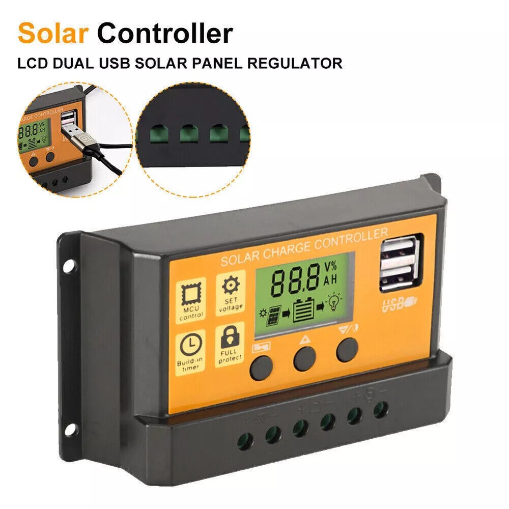 ‌100A PWM Solar Charge Controller 12V/24V Auto Tracking Panel Kit Regulator