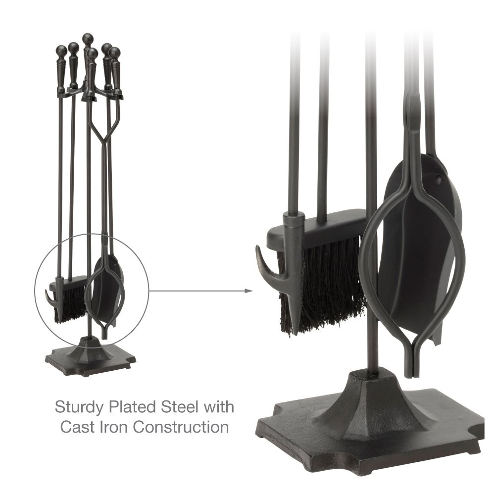 5piece Fireplace Tools Set With Ball Handles Black
