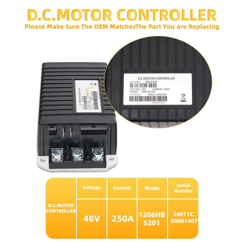 250A 48V DC Motor Controller fit Curtis EZGO TXT Club Car Ezgo Carts 1206HB-5201