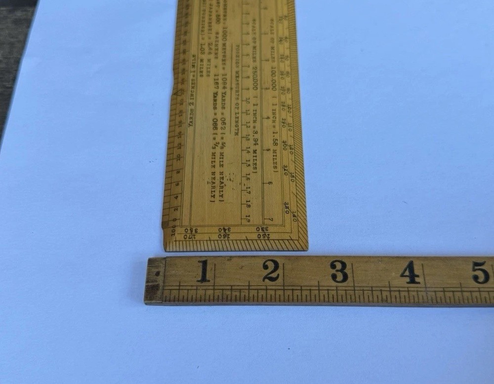 Vintage Original 6" Rectangular Protractor Map Scale Measuring Ruler Old Tool