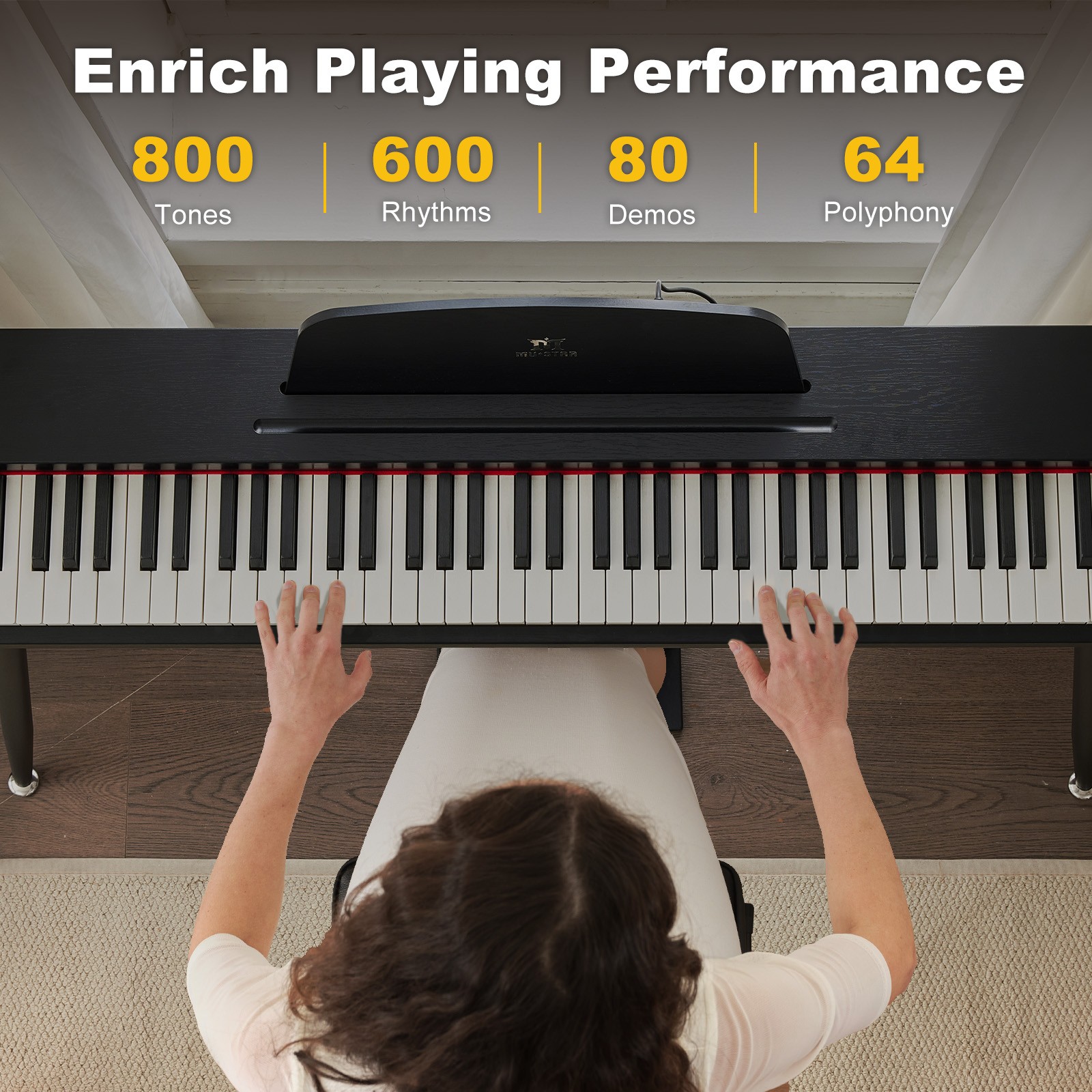 Black 88-Key Semi-Weighted Digital Piano with 3 Pedal USB/MIDI