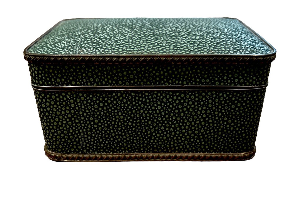 Silver Plate Shagreen Tea Caddy Rectangle