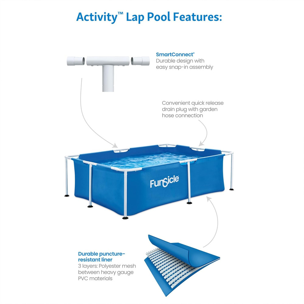Funsicle 7' X 5' X 24" Durable Rectangular above Ground Activity Lap Pool with S