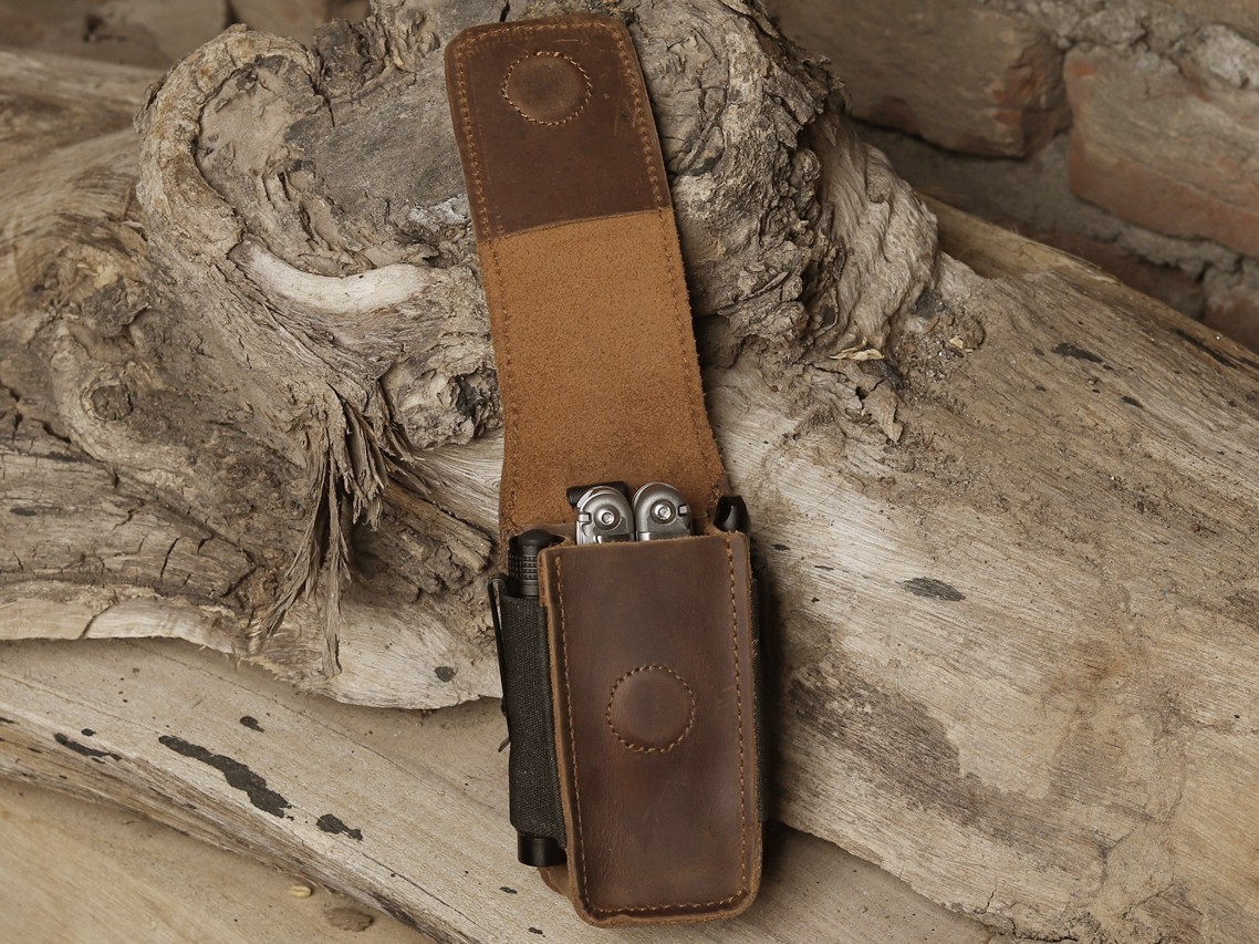 NUTUCH Leather EDC Multitool Sheath with Flip Closure | Leather EDC Organizer
