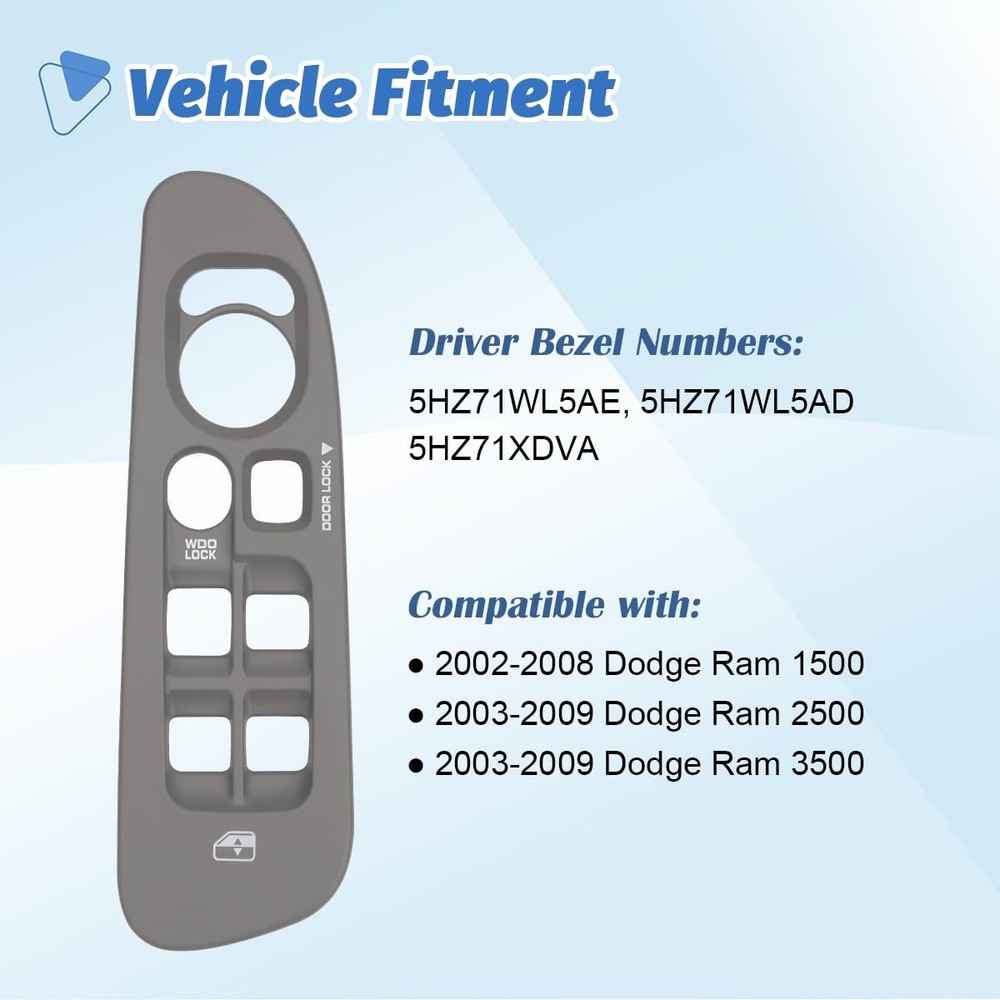 Driver Side Window Control Switch Cover Compatible with 2002-2009 Dodge Ram 150.