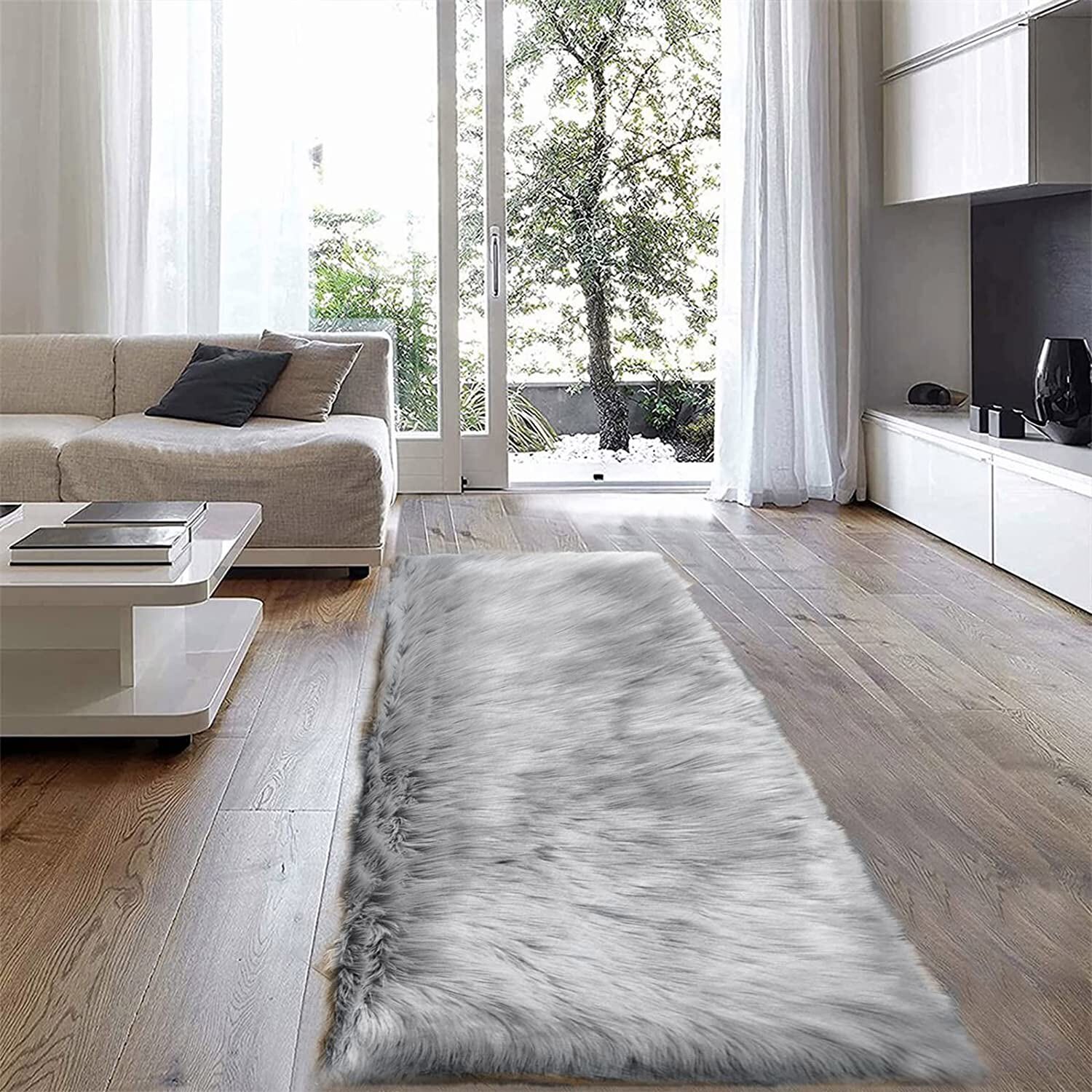 Faux Fur Sheepskin Area Rug Non-Skid Furry Carpet for Living Room in Many Colors