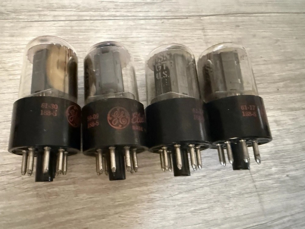 NOS Matched Quad GE 6SN7 GTB Red Label  Side Getters OLD STOCK 60s