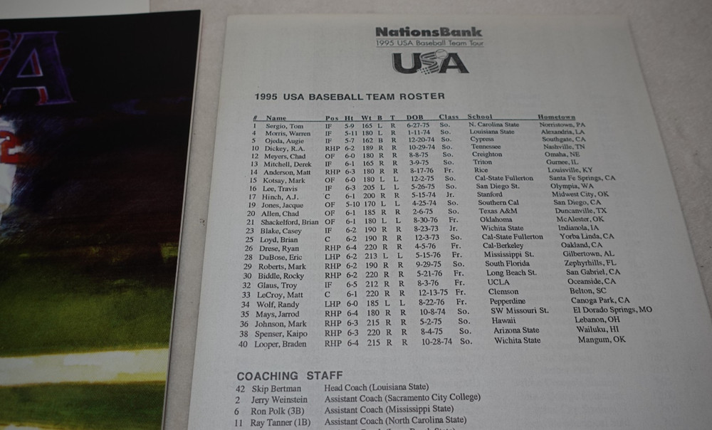 1995 USA Baseball Team Tour Program Brochure Folder Original Papers Lot